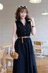 Collar Ruched Design Dress with Belt